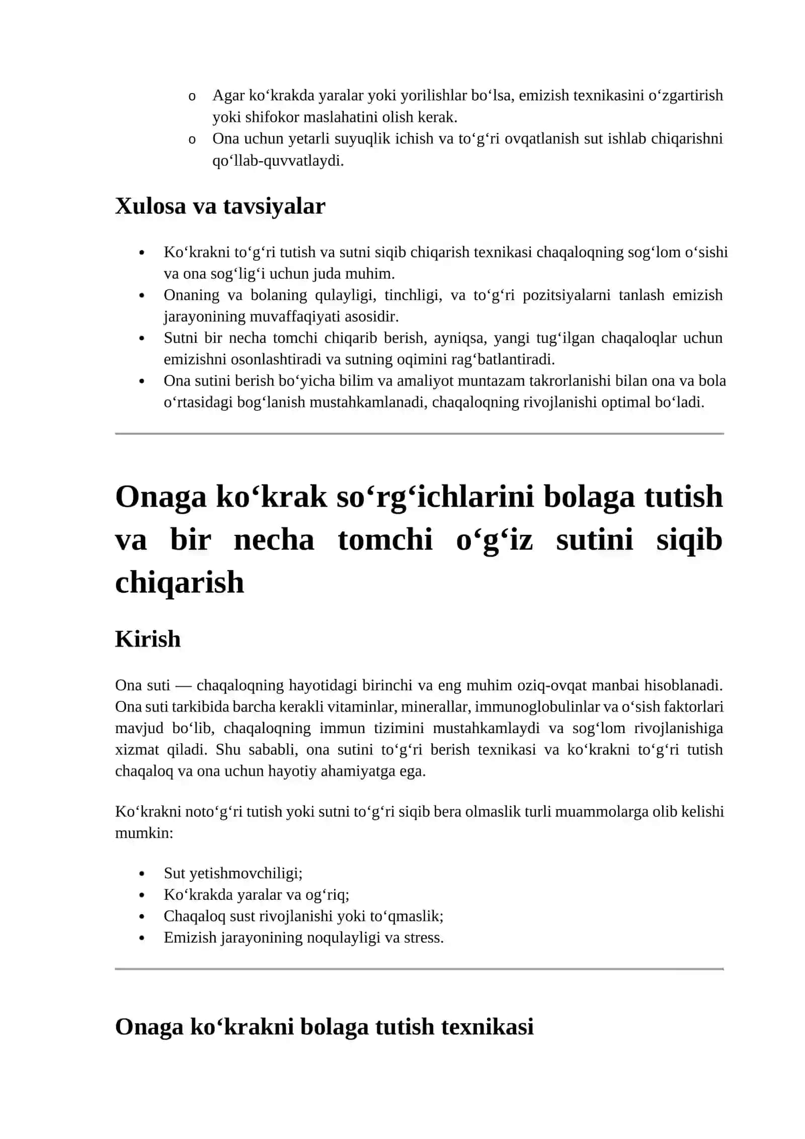 Onaga ko‘krakni bolaga tutish texnikasi 3