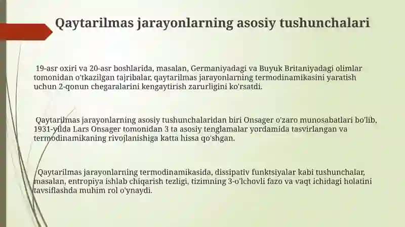 Chiziqli va chiziqsiz nomuvozamanat jarayonlar termodinamikasining rivojlanishi 3