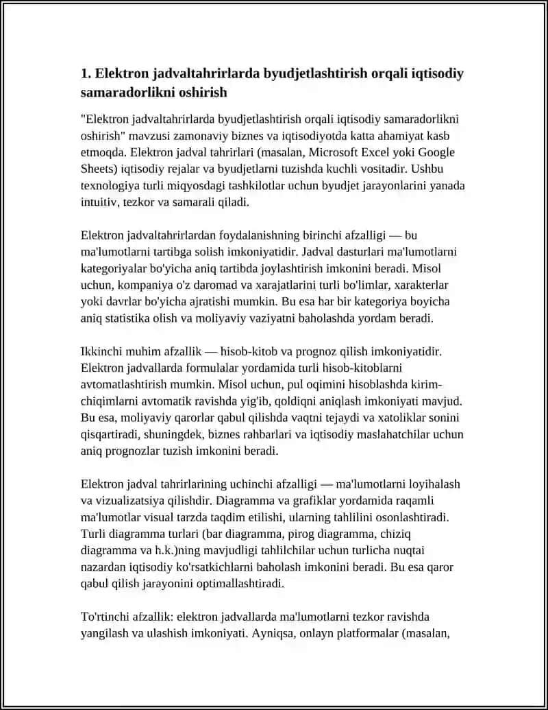 Elektron jadvaltahrirlarda byudjetlashtirish orqali iqtisodiy samaradorlikni oshirish 3