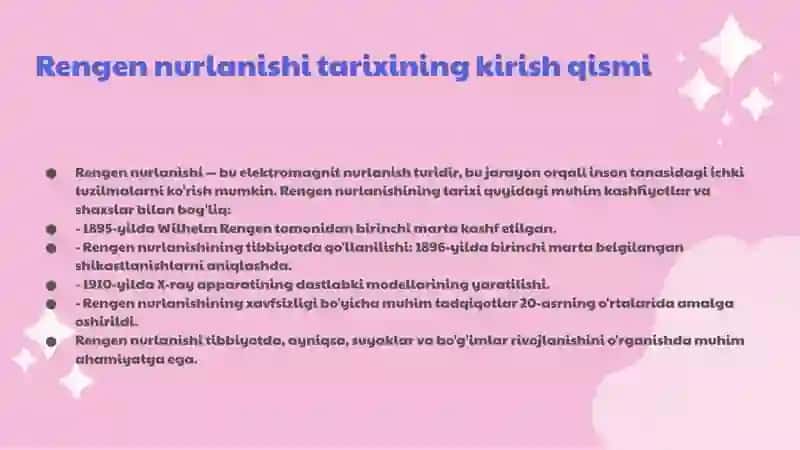 Rengen nurlanishni o'rganish tarixi 3