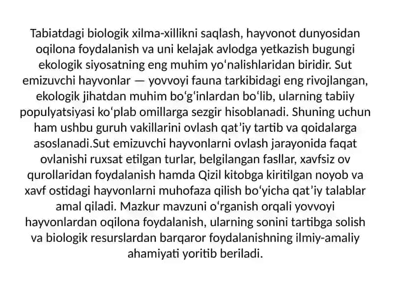 Sut emizuvchilarning ovchilikda ahamiyati 3