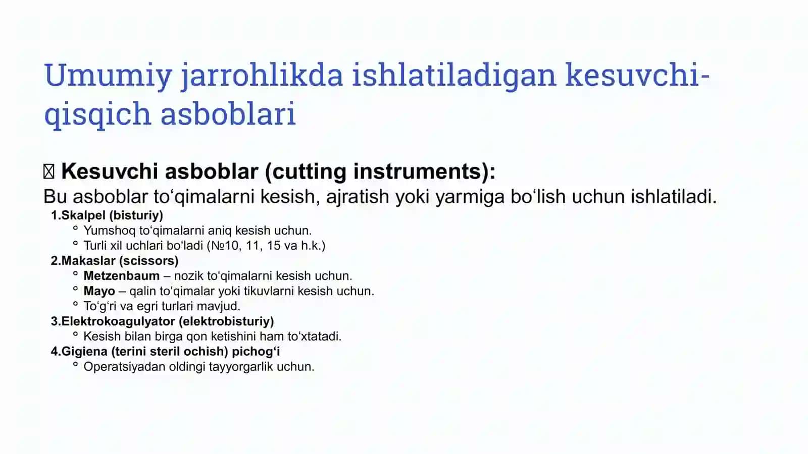 Umumiy jarrohlikda ishlatiladigan kesuvchi-qisqich asboblari 3