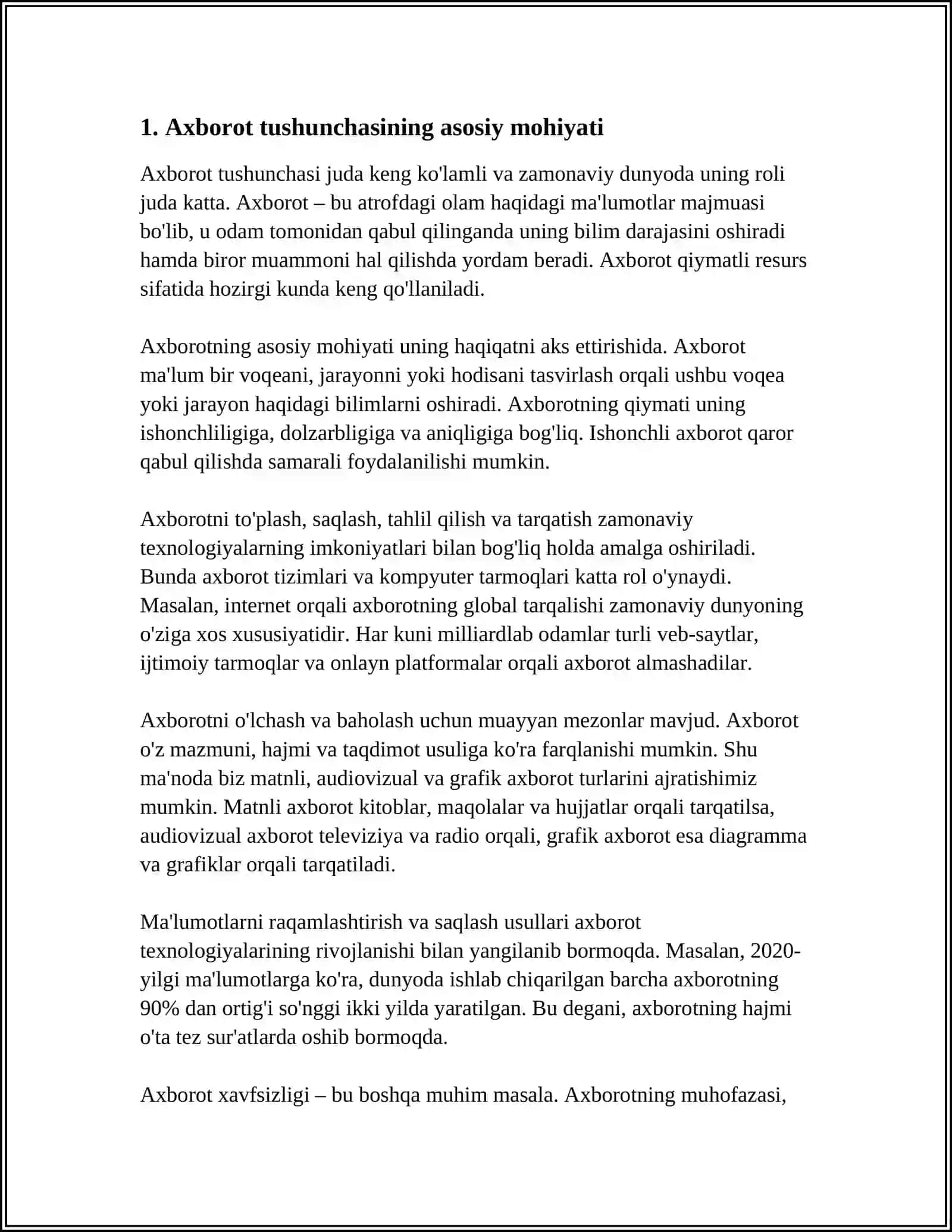 AXBOROT TUSHUNCHASINI O'RGANISH METODIKASI VA UNING TURLARI 3