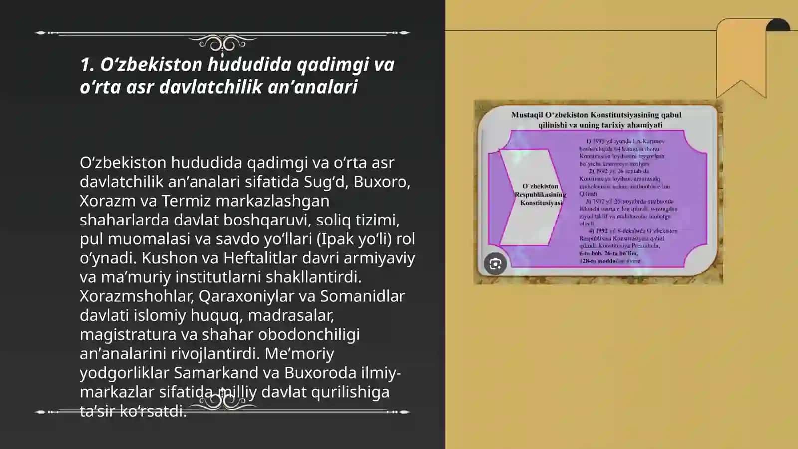 Oʻzbekiston Respublikasi milliy davlat chiligining shakllanishi va rivojlanishi 3