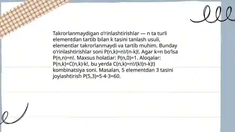 Takrorlanmaydigan oʻrinlashtirishlar 3