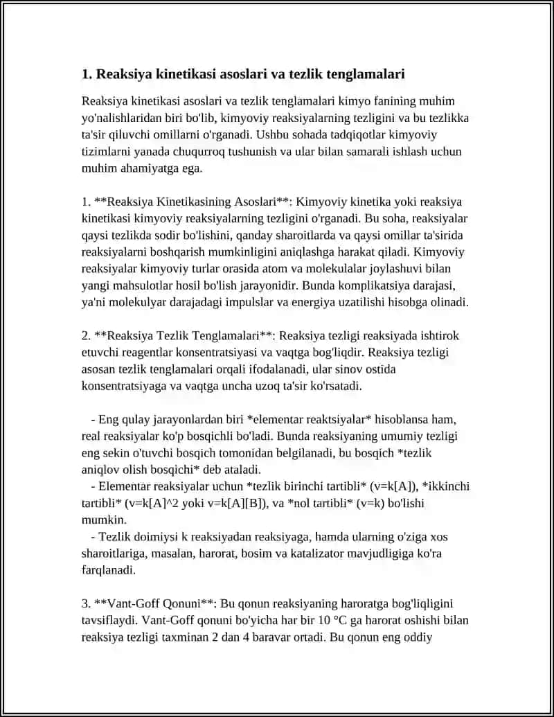 KIMYOVIY REAKSIYALAR KINETIKASI. KISLOTA ASOSIY KATALIZATORLAR 3