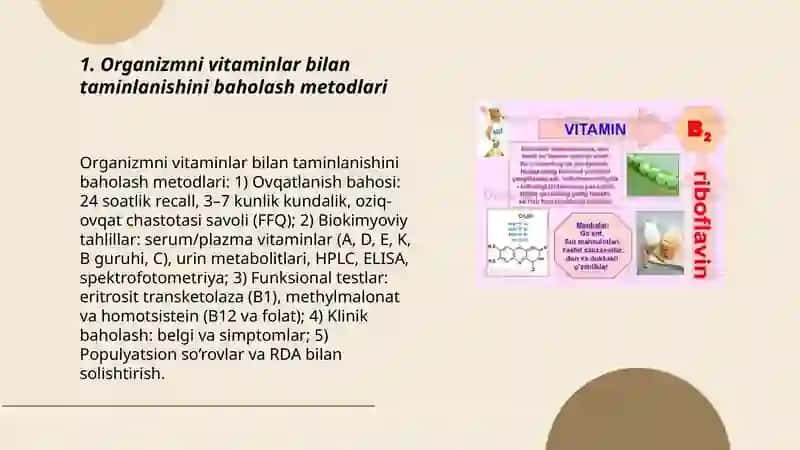 Organizmni vitaminlar bilan taminlanishini o’rganish va baholash 3