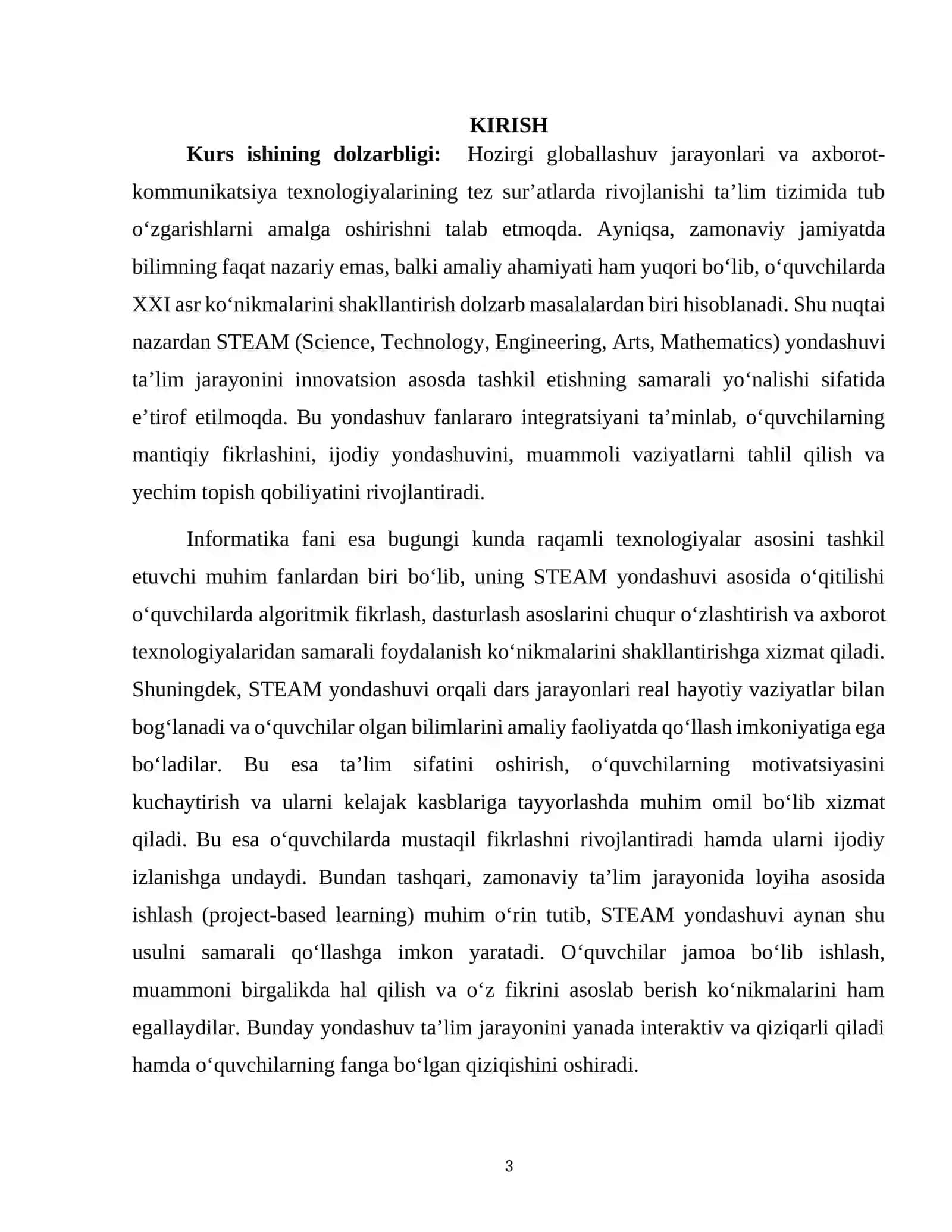 Informatikaning STEAM yondashuviga asoslangan o'qitish metodikasi 3