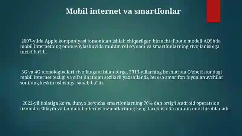 Internetning zamonaviy xizmatlari. Internetning rivojlanish tarixi 3