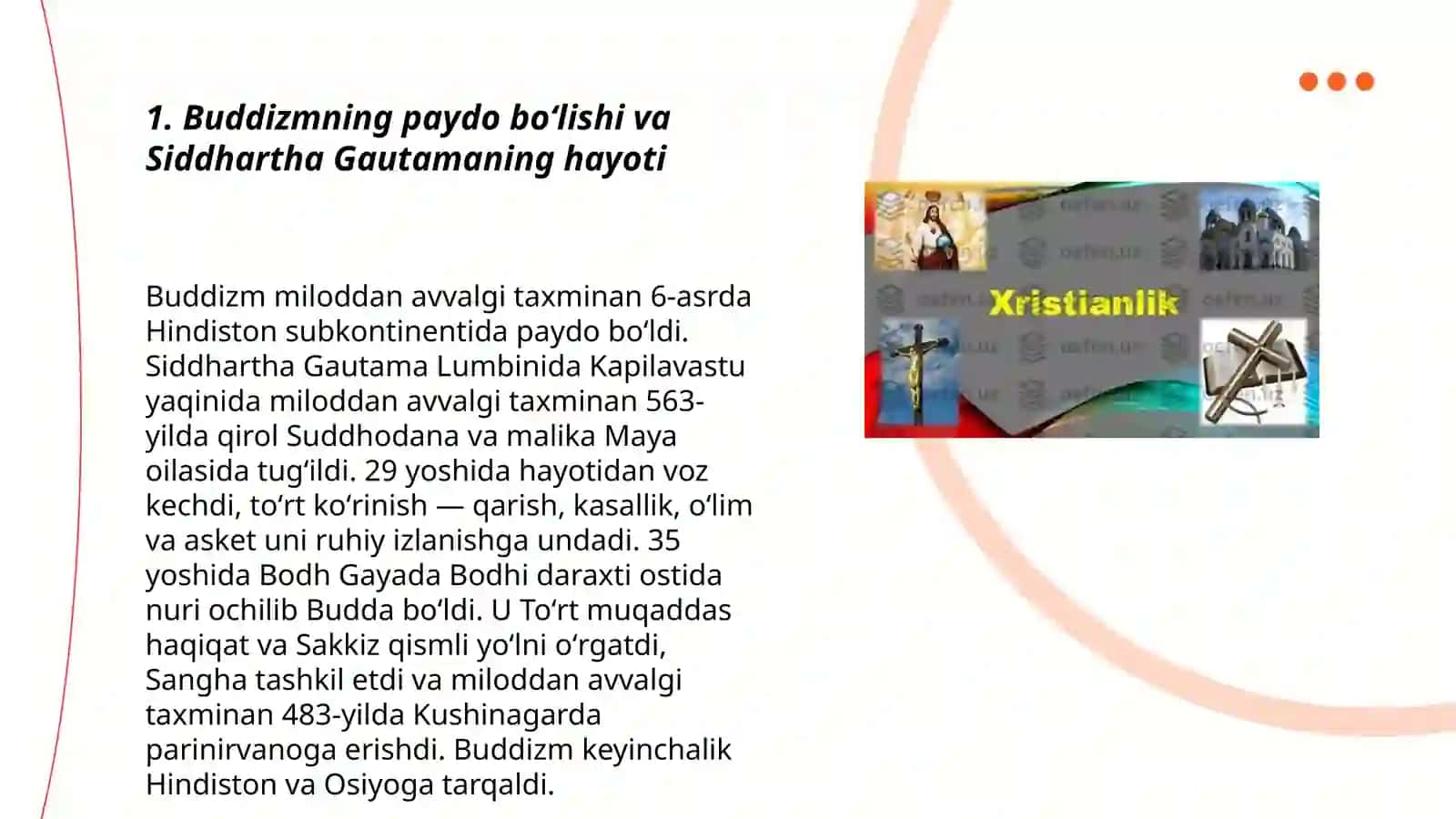 Buddaviylik dini tarixi va asosiy gʻoyalari. Xristianlik dini 3
