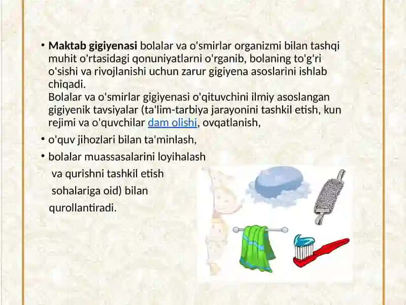 Maktabdagi bollarni o`qitish va tarbiyalash sharoitining gigiyenik talablar 3