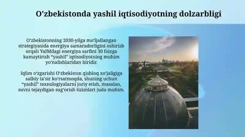 O'zbekistondagi yashil iqtisodiyot kelajagi va ravnaqi 3