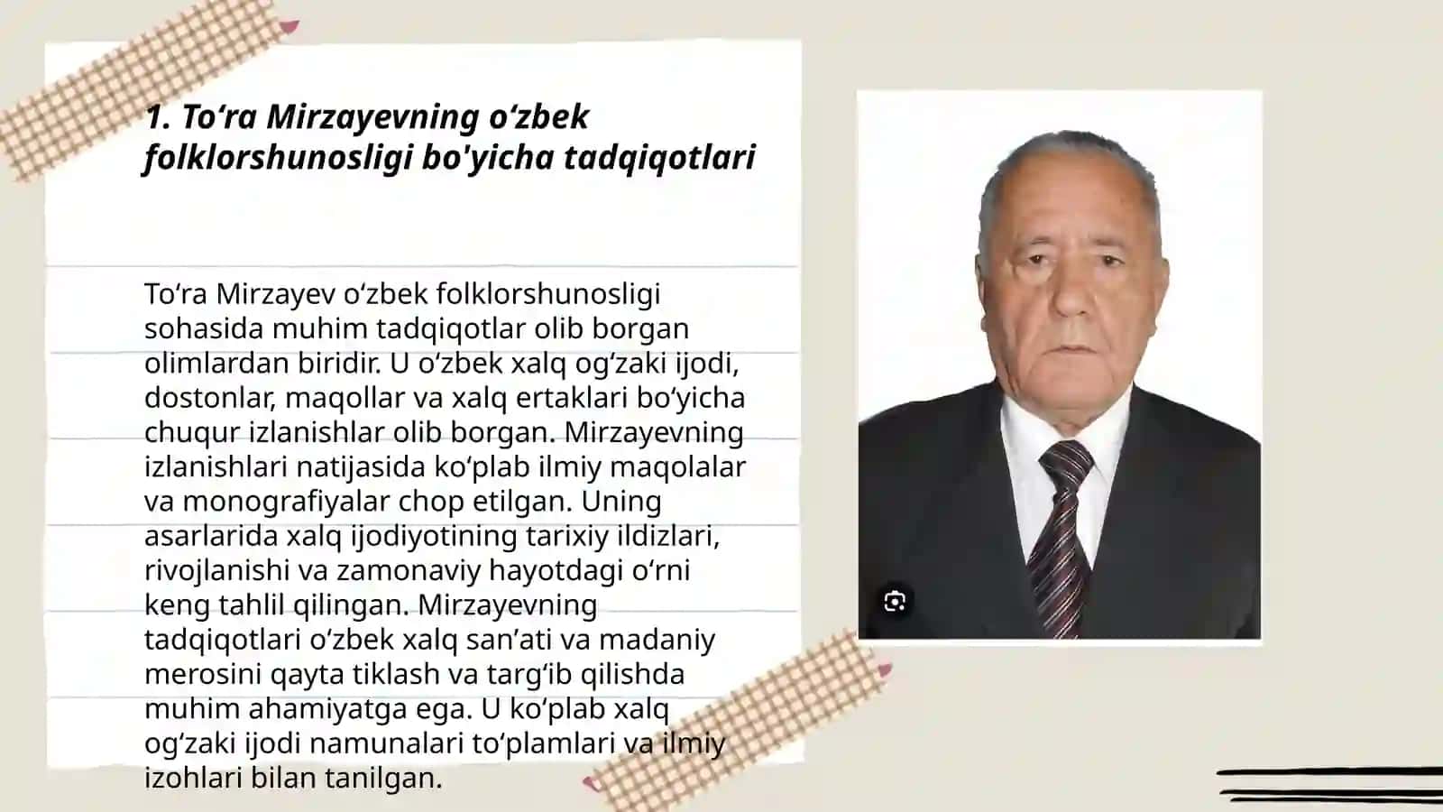 Toʻra Mirzayevning o'zbek folklorshunosligi bo'yicha tadqiqotlari 3