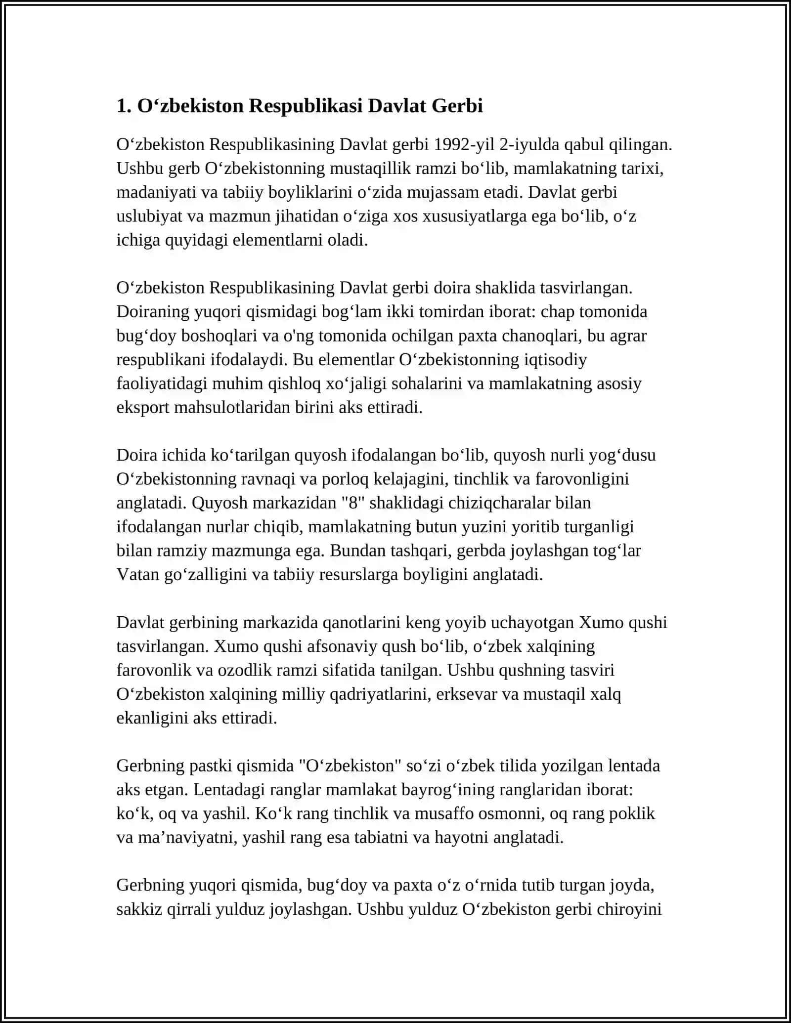 Oʻzbekiston Respublikasi Davlat Gerbi 3