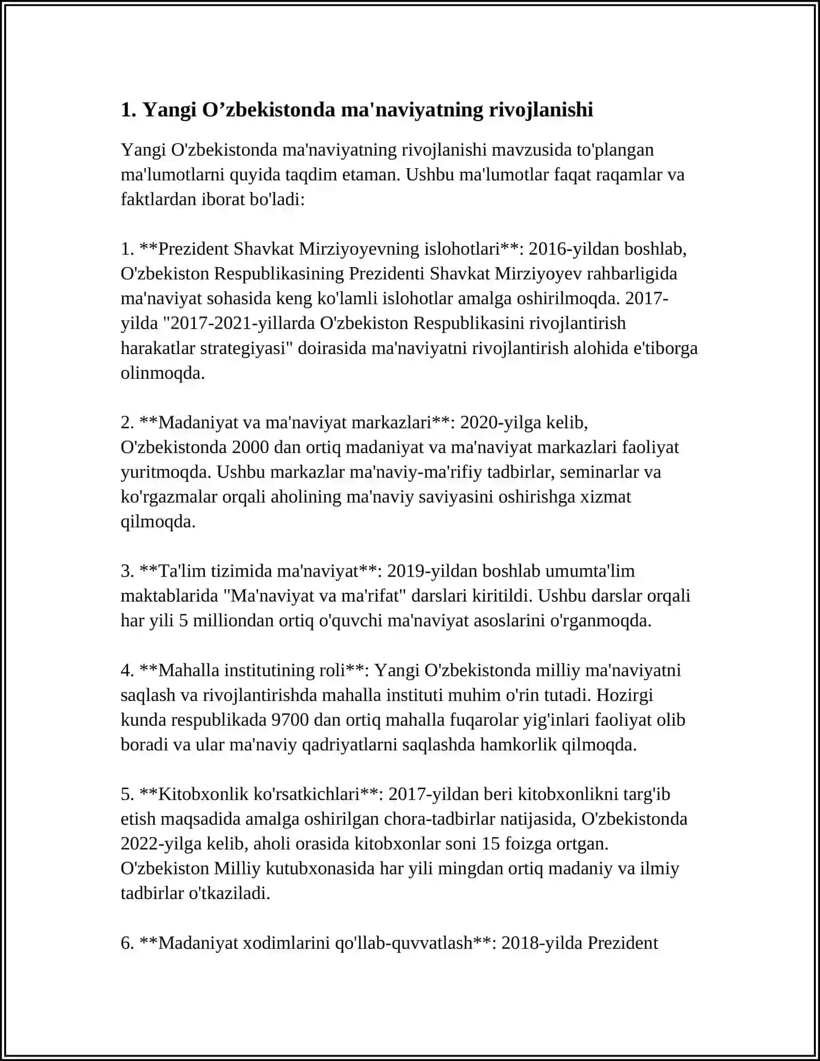 YANGI O’ZBEKISTONDA AMALGA OSHIRILAYOTGAN MA’NAVIY O’ZGARISHLAR 3