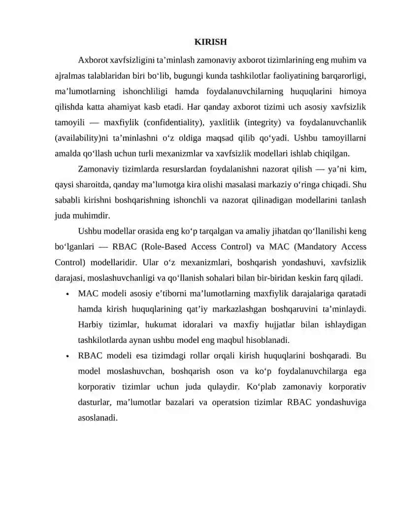 Xavfsizlik siyosati va modellari: RBAC va MAC modellarining qiyosiy tahlili 3