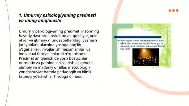 Umurniy psixologiya fanining predmeti, maqsad va vazifalari 3