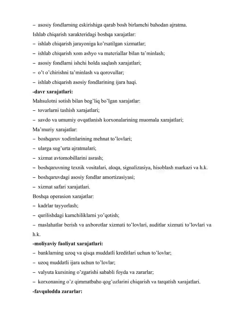 Davr xarajatlarini pasaytirish imkoniyatlarini aniqlash 3