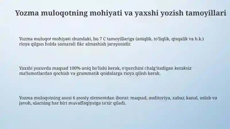 Yozma muloqot va fikr bildirish asoslari 3