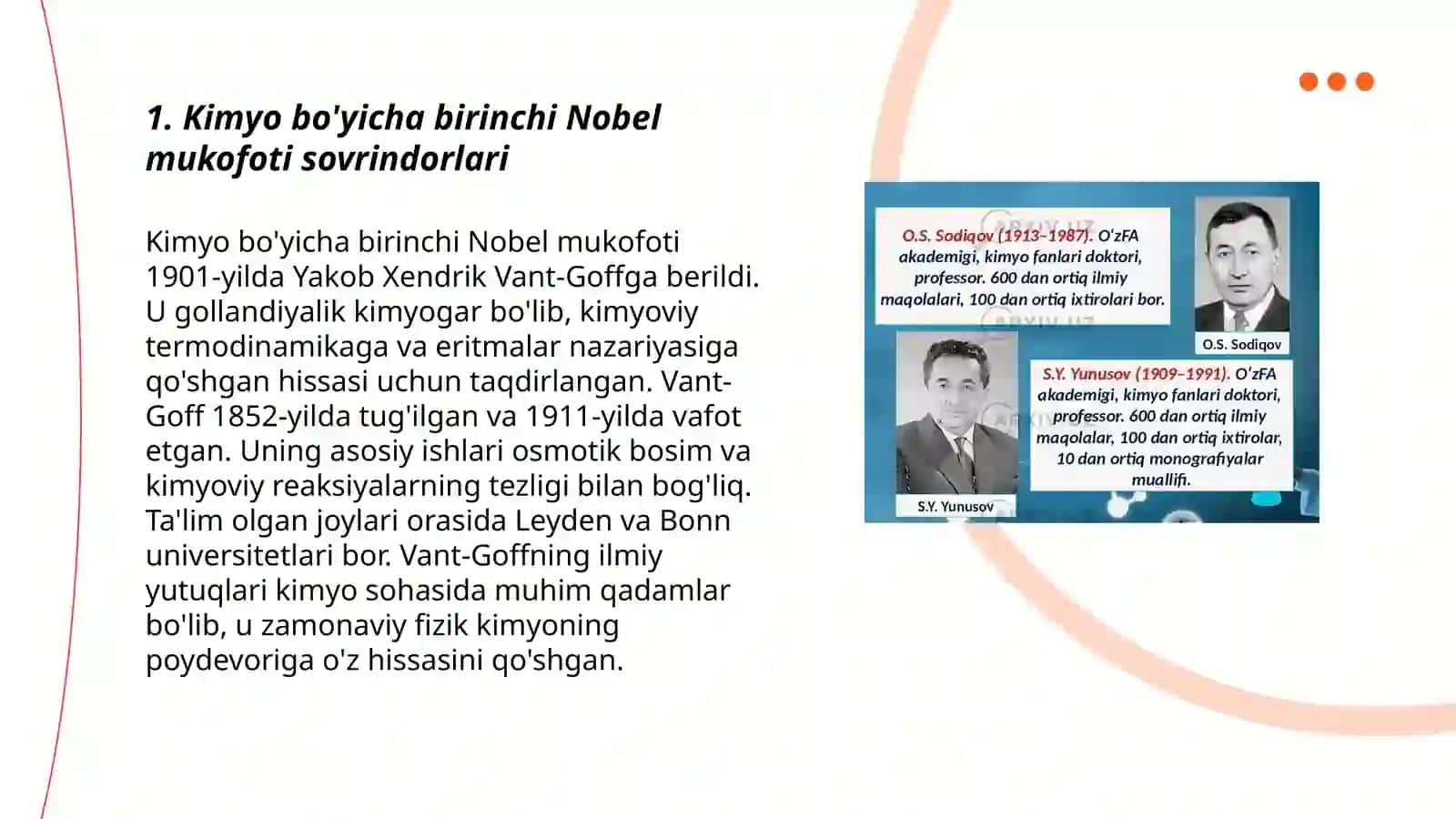 Kimyo sohasidagi Nobel mukofoti sovrindorlari va yutuqlari 3