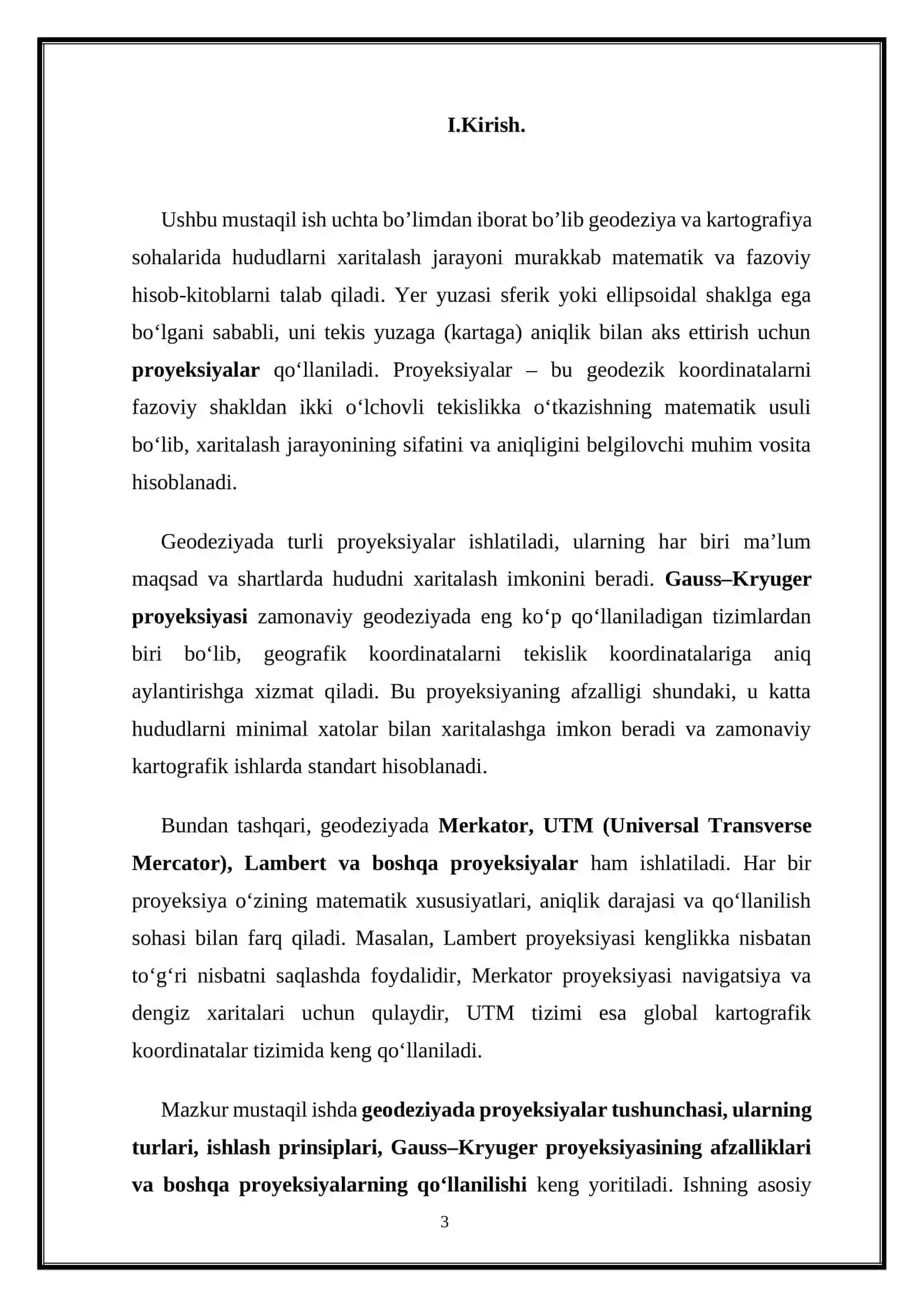 Geodeziyada proyeksiyalar Gauss–Kryuger va boshqa turlar 3
