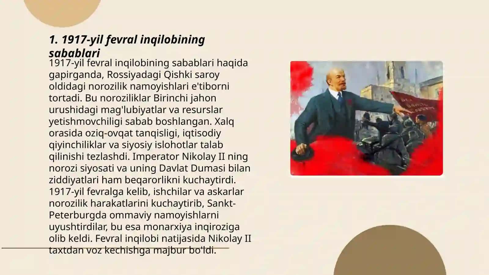 1917 - yil fevral inqilobi va Oktabr tõntarishi sabablari va oqibatlari 3