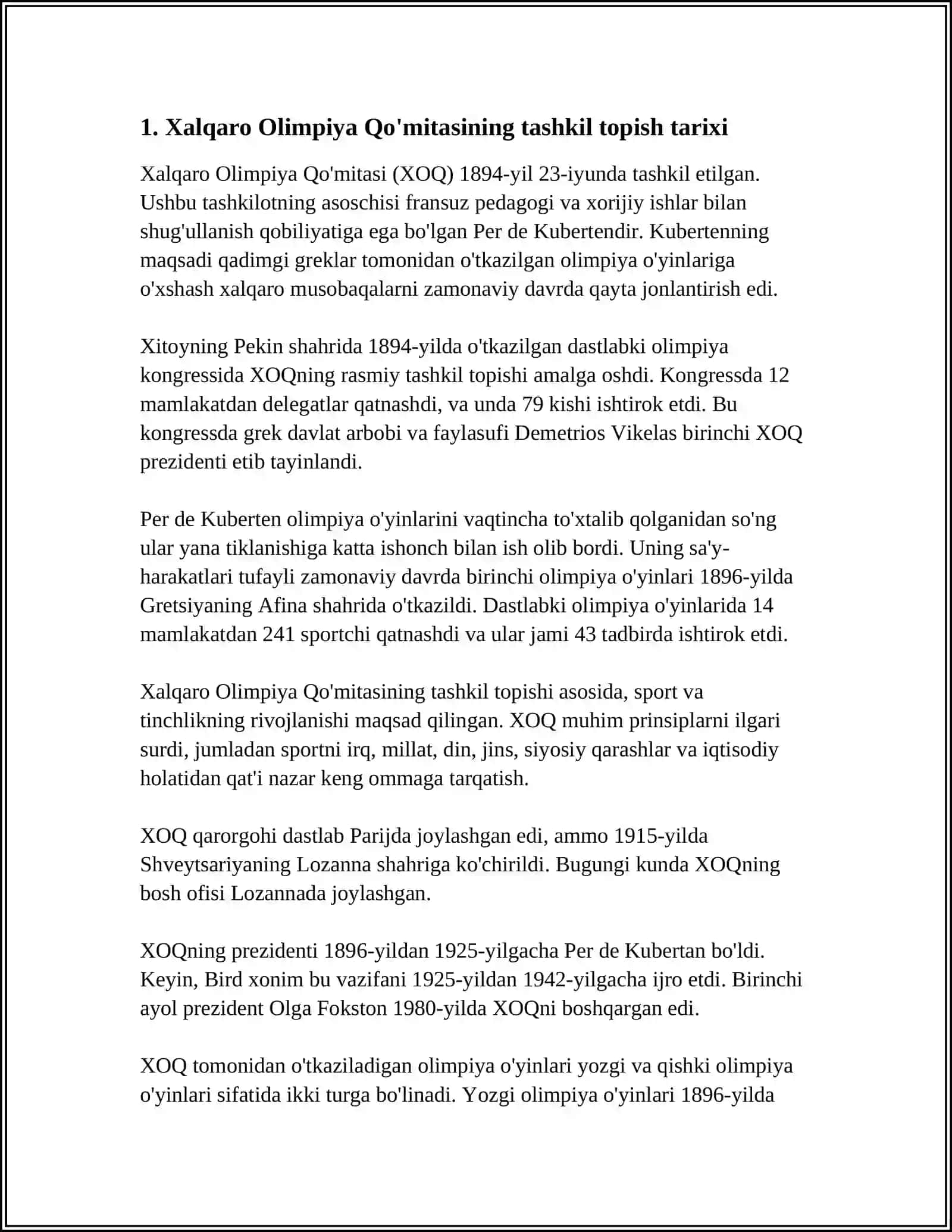 Xalqaro Olimpiya Qo'mitasining Tashkil Topishi 3