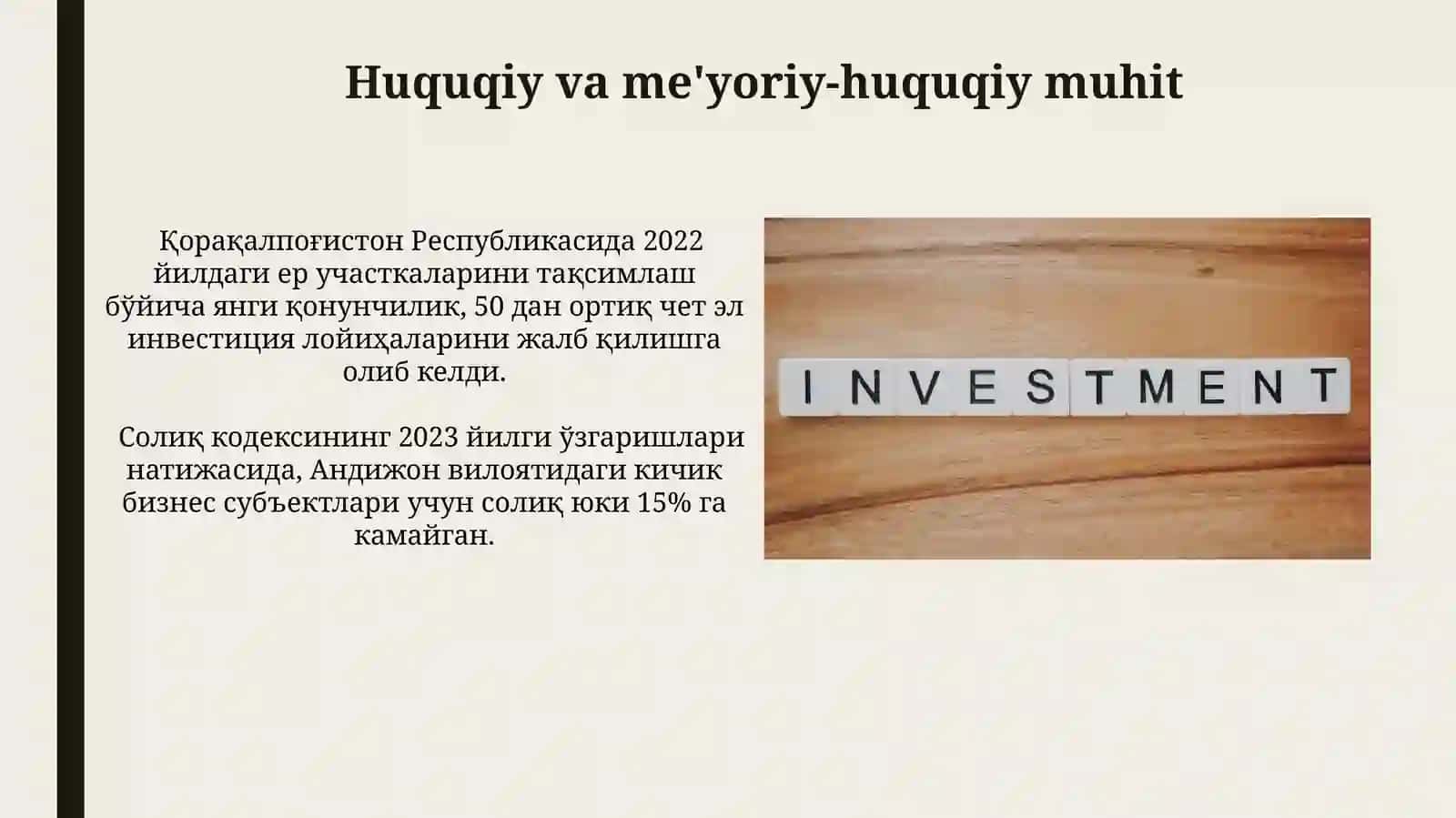 Investitsiya muhiti va unibelgilovchi omillar 3