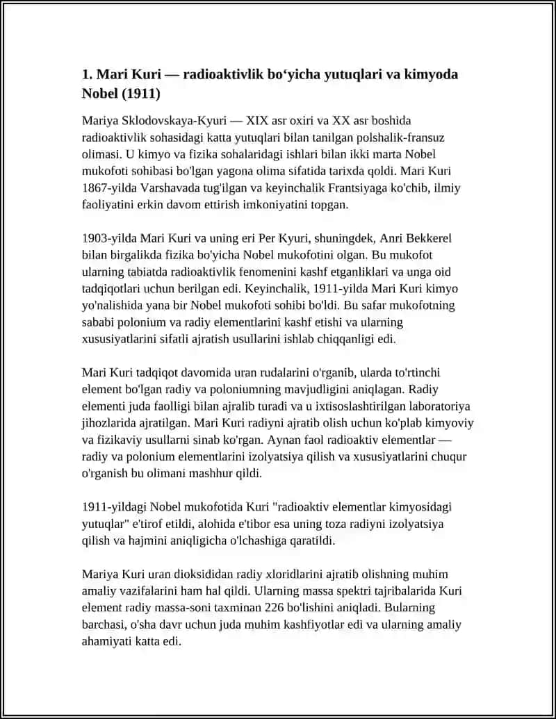 KIMYO SOHASIDA NOBEL MUKOFOTI SOVRINDORLARI VA YUTUQLARI 3