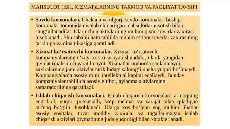 Mahsulot (ish, xizmat)larning tarmoq va faoliyat tavsifi 3