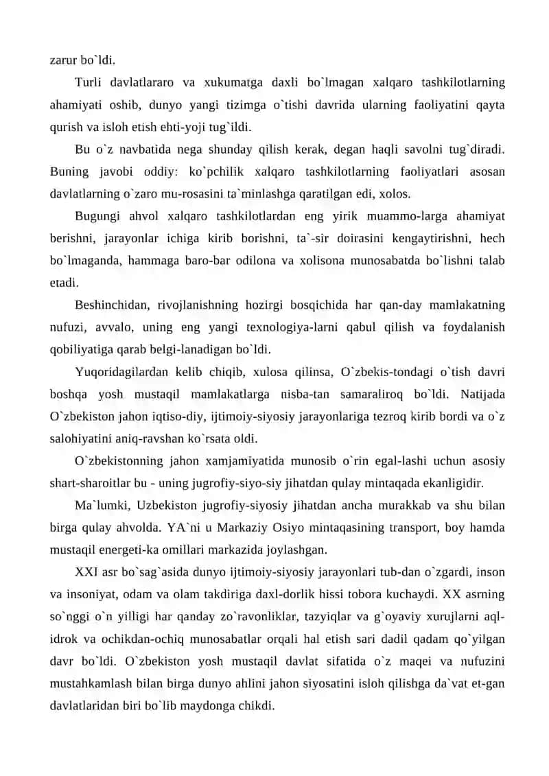 O`zbekiston Respublikasining jahon hamjamiyatiga qo`shilishi 3