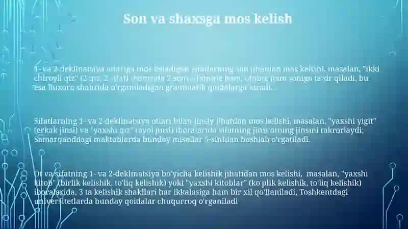 Turlanishdagi sifatlarning otlar bilan mos kelayotgani 3