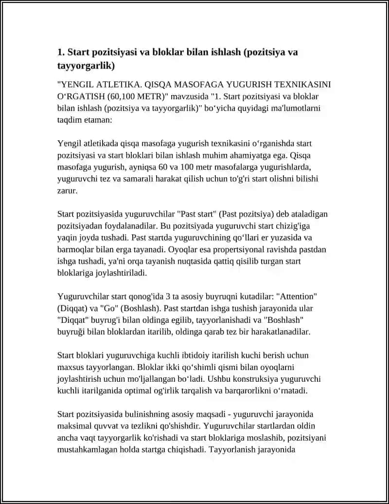 YENGIL ATLETIKA. QISQA MASOFAGA YUGURISH TEXNIKASINI OʻRGATISH (60,100 METR) 3