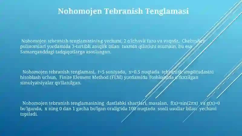 Bir jinsli bo'lmagan tor tebranish tenglamasi uchun Koshi masalasi 3