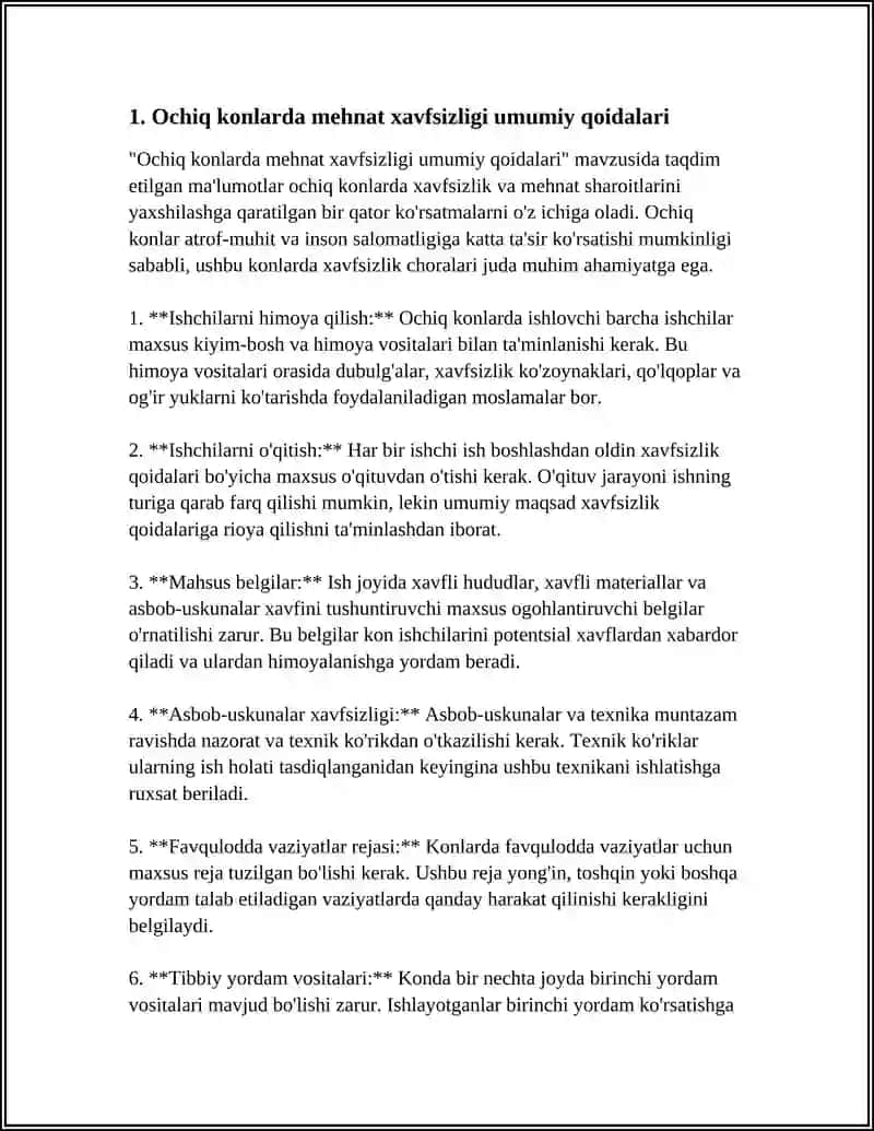 OCHIQ KONLARDA MEHNAT HAVFSIZLIGI QOIDALARI 3