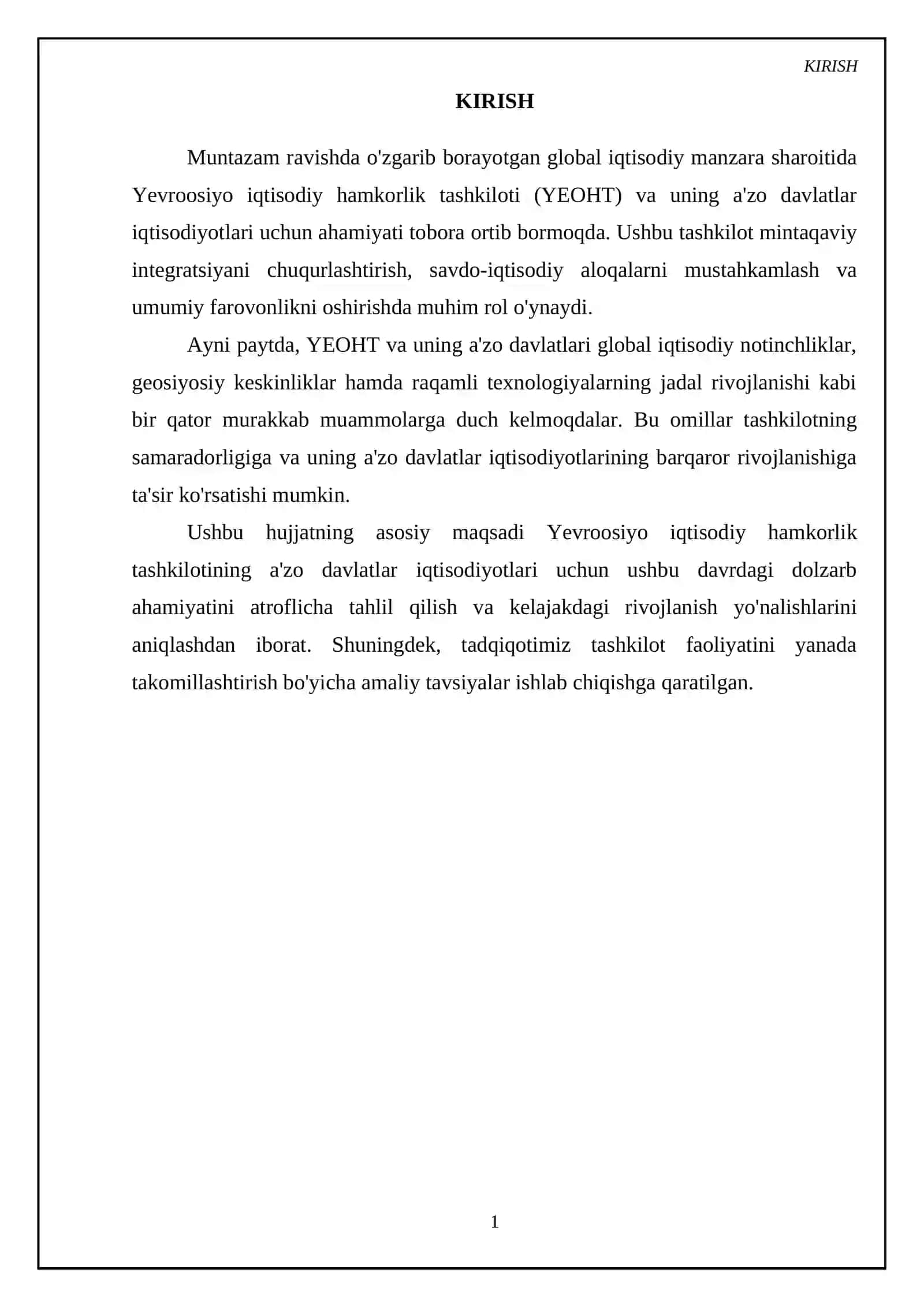 Евро Осиё иқтисодий ҳамкорлик ташкилоти ва аъзо мамлакатлар иқтисодиётлари учун унинг аҳамияти 3