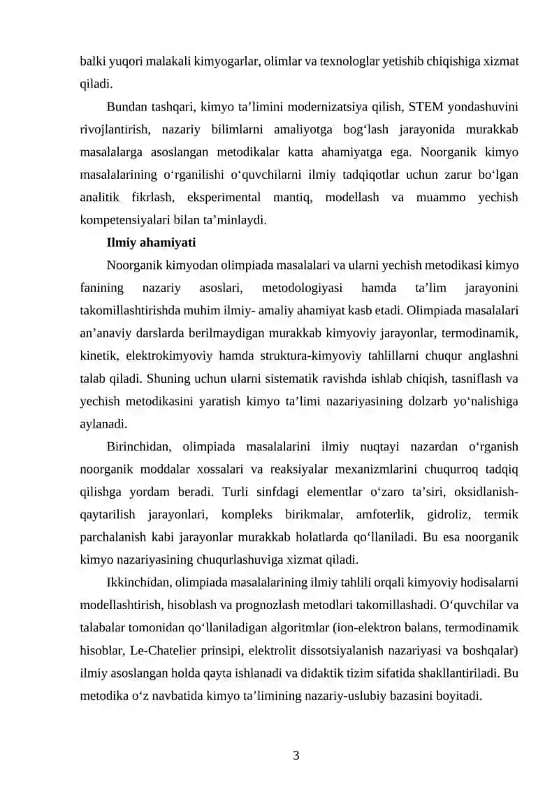 Noorganik kimyodan olimpiada masalalari va ularning yechish metodikasi 3