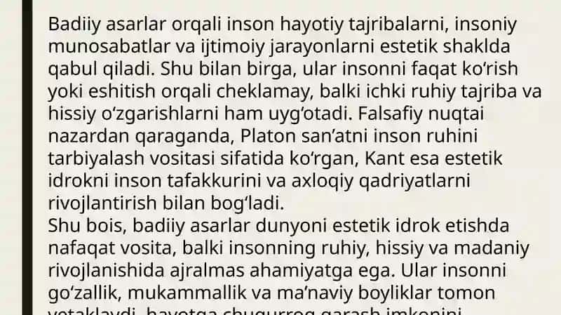 Dunyoni estetik idrok etishda badiiy asarlarning ahamiyati 3