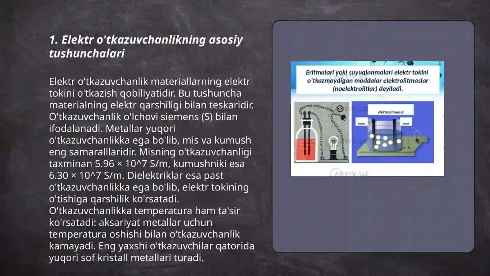 Elektr o'tkazuvchanligiga oid taqdimot yaratish 3