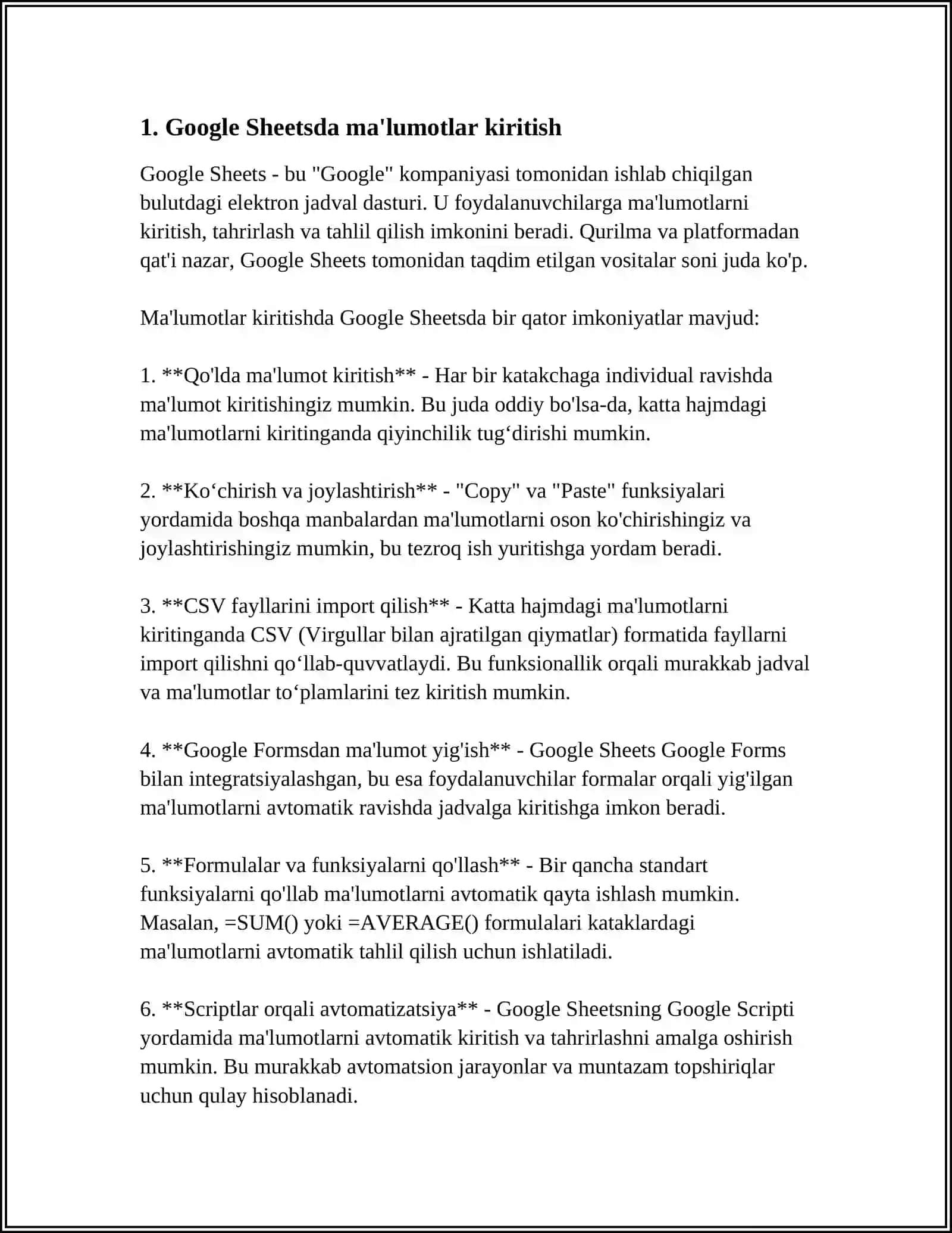 GOOGLE SHEETSDA ONLAYN PREZENTATSIYALAR YARATISH 3