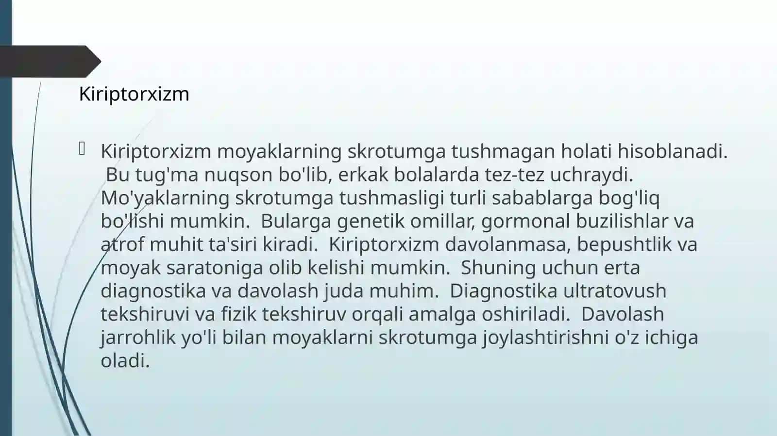 Kiriptorxizm, epispadiya, gipospadiya va operativ xirurgiyasi 3