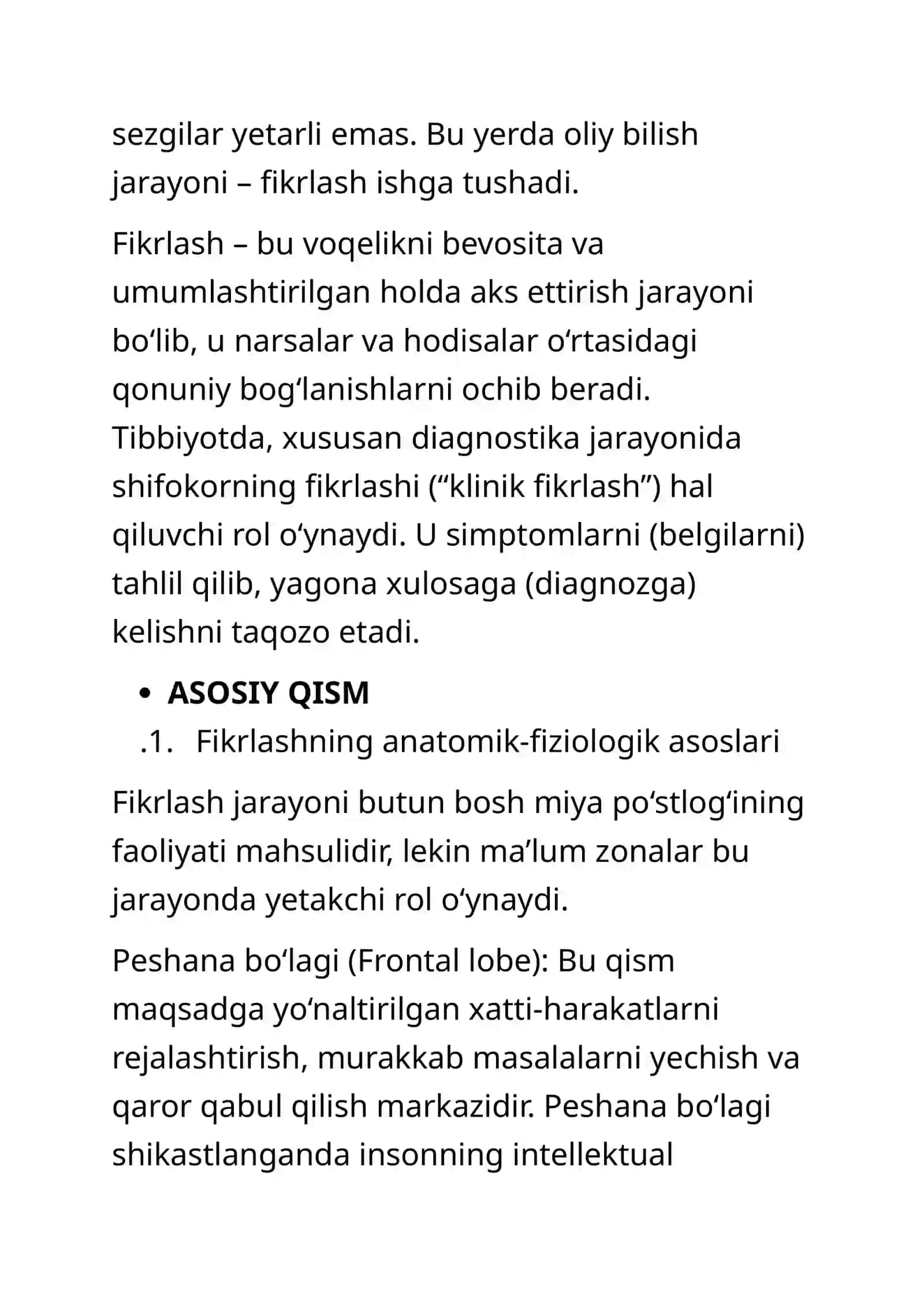 FIKRLASH JARAYONLARI: FIZIOLOGIK MEXANIZMLARI VA TURLARI 3