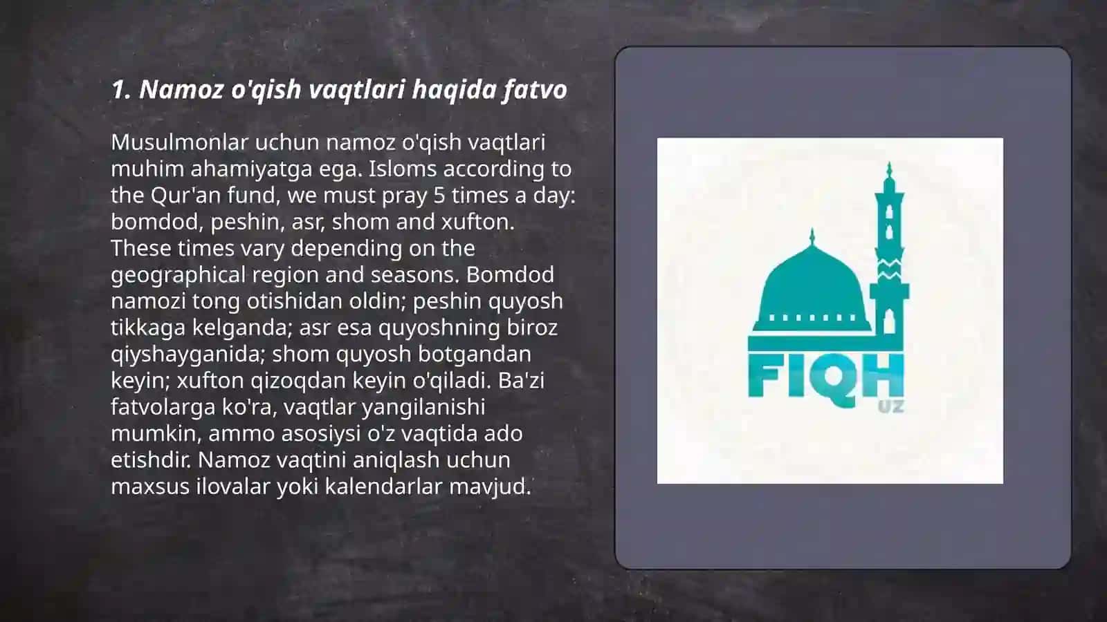 Namoz o'qish vaqtlari haqida fatvo 3