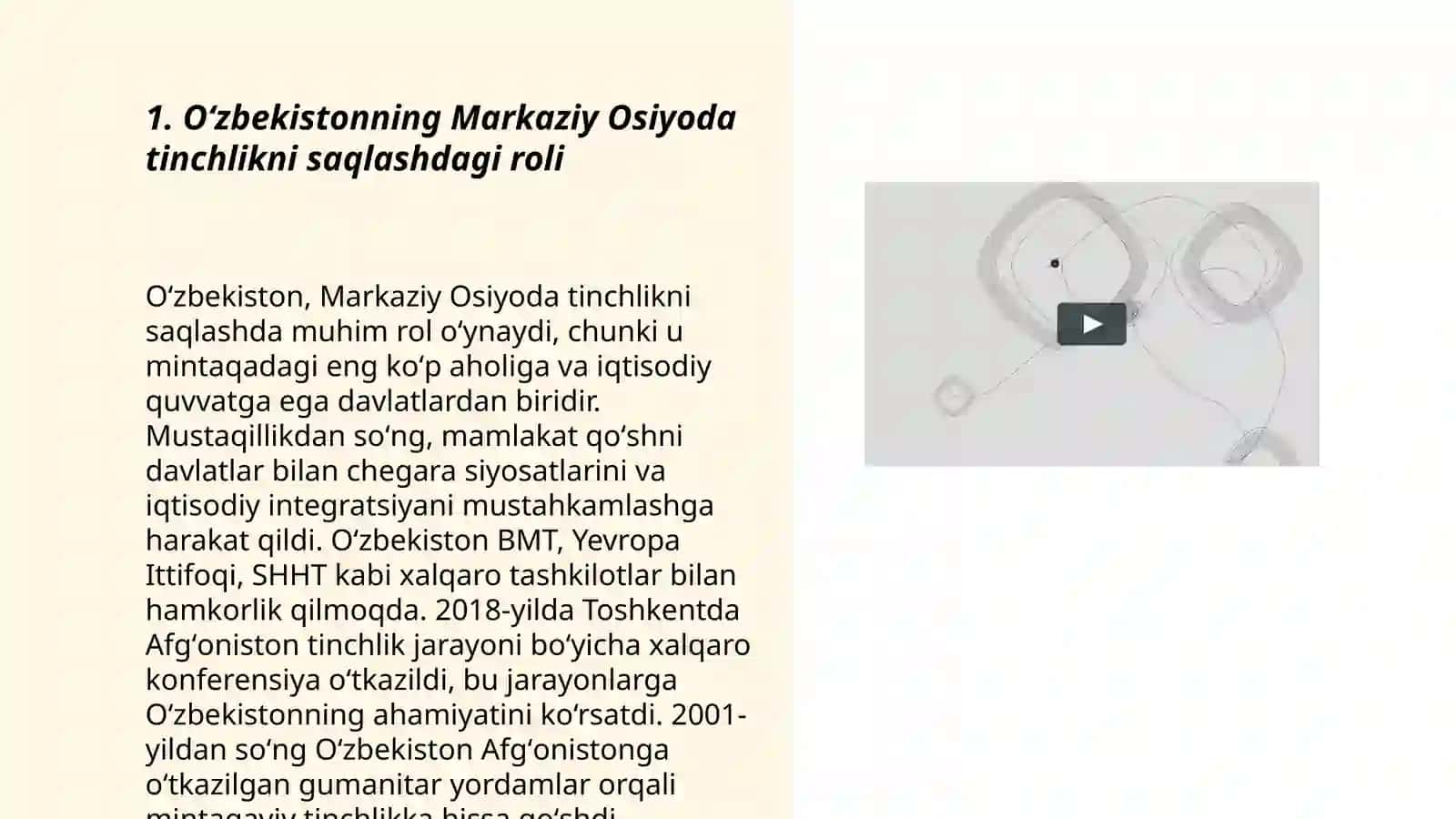 Oʻzbekistonning Markaziy Osiyoda tinchlik va barqarorlikni taʼminlashdagi oʻrni 3