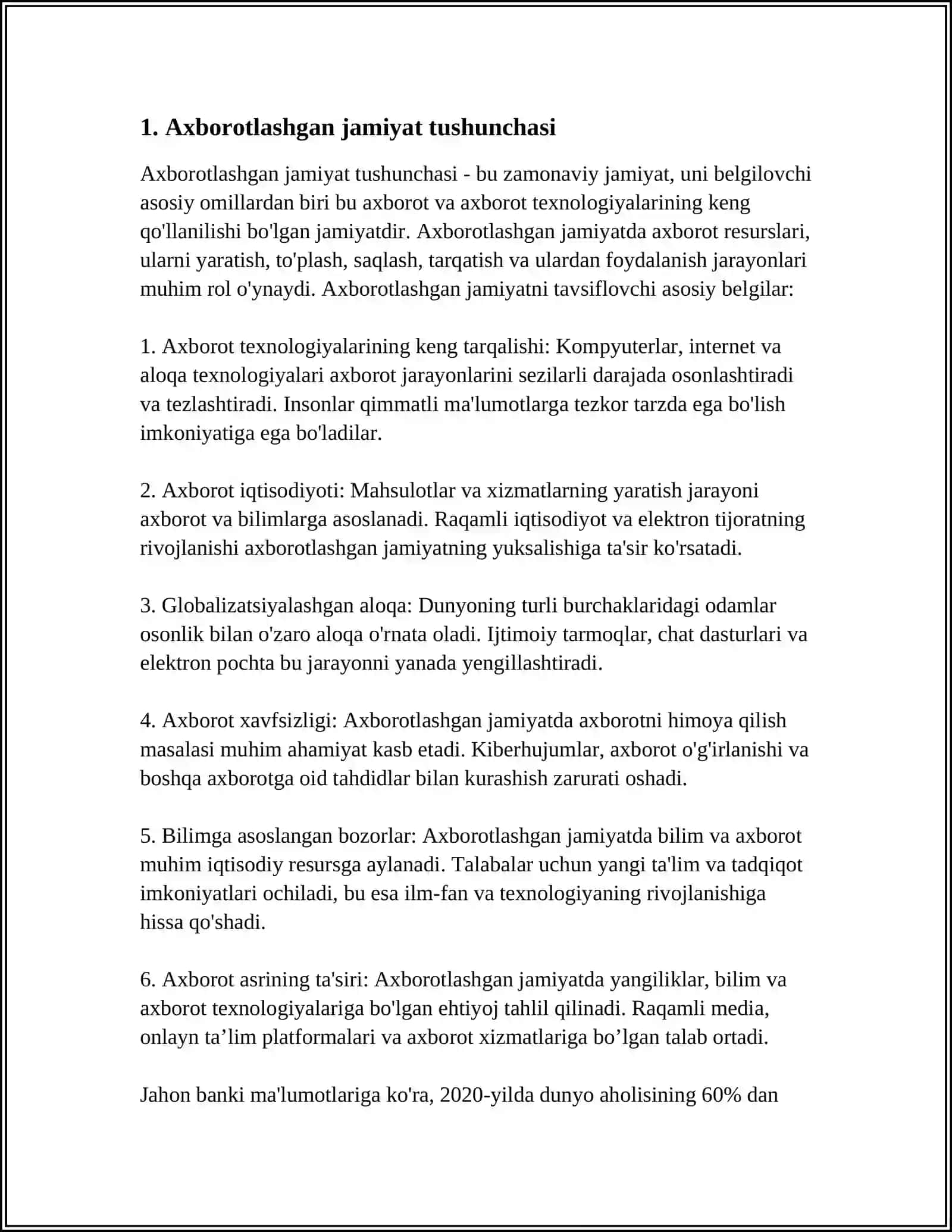 AXBOROTLASHGAN JAMIYAT VA UNING ISTIQBOLLARI MAVZUSIDA ESSE TAYYORLASH 3