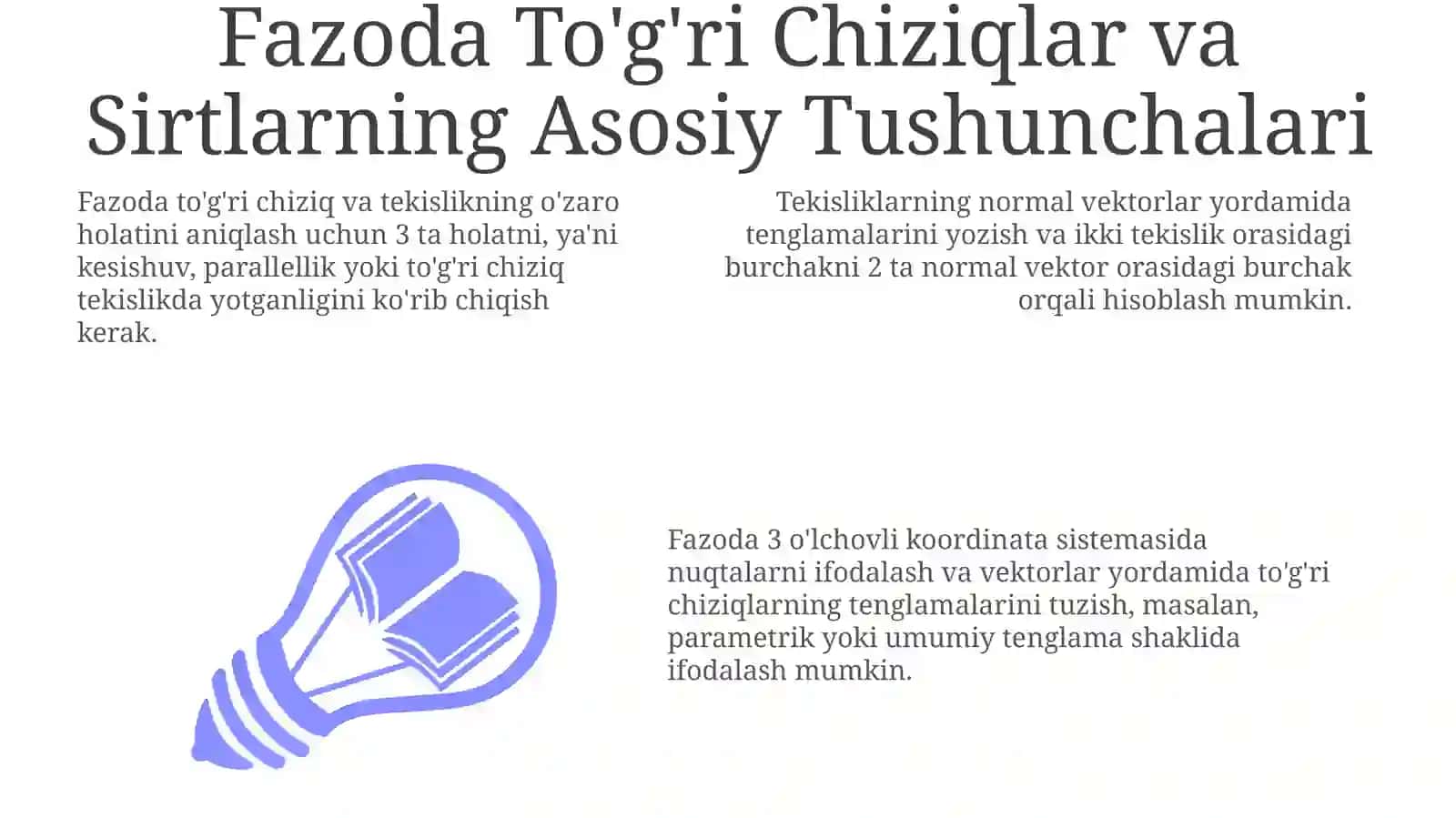 Fazoda To'g'ri Chiziqlar va Sirtlarning Asosiy Tushunchalari 3
