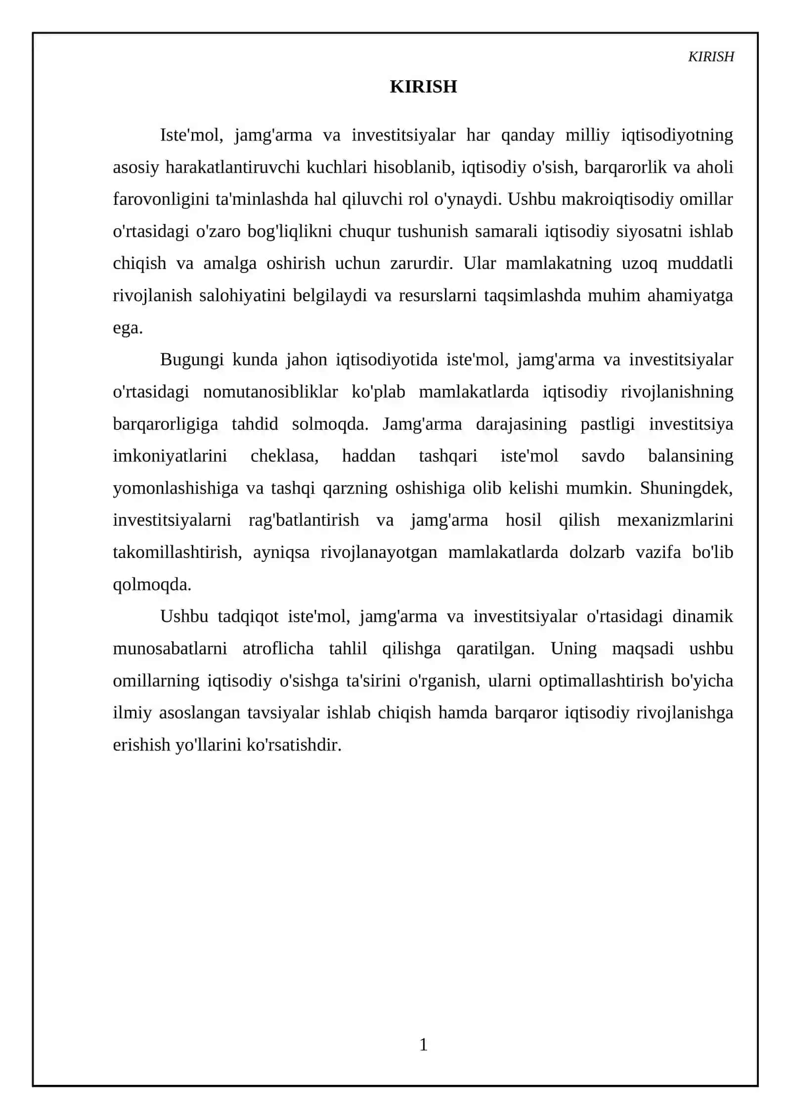 Mavzu: Iste'mol jamg'arma va investitsiyalar 3