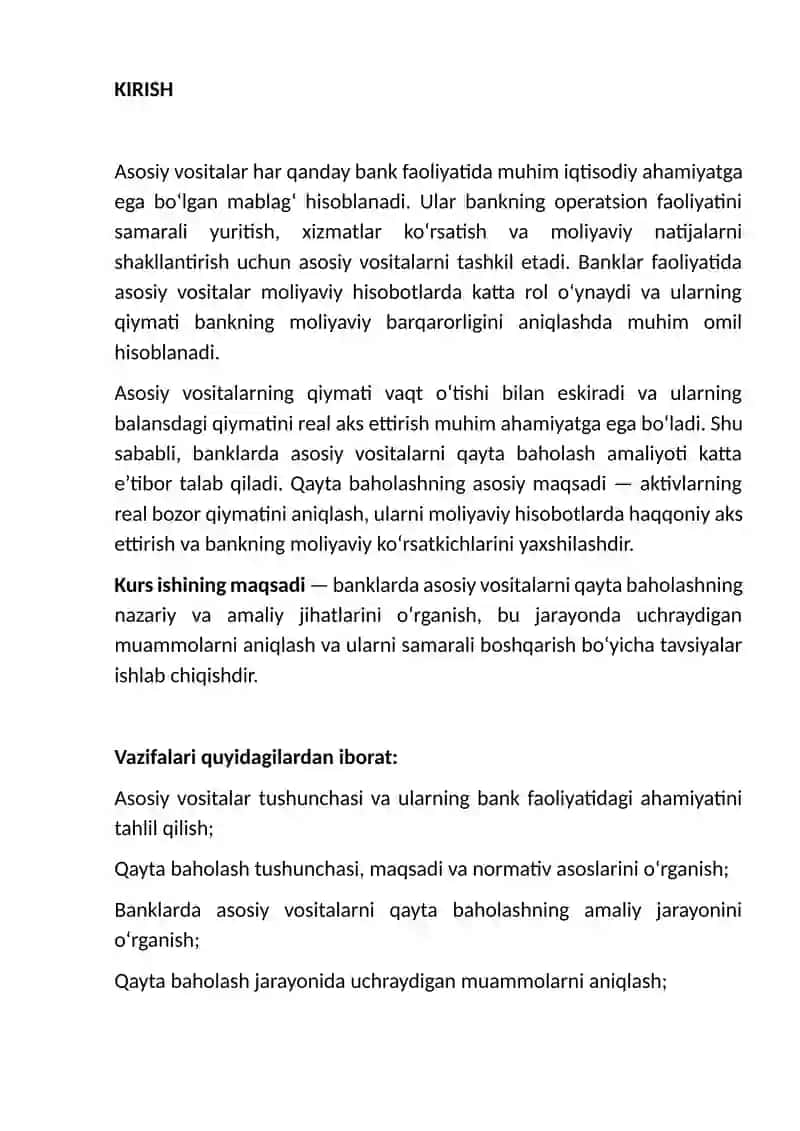 Banklarda asosiy vositalarni qayta baholash va uning hisobi. 3