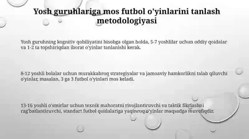 Yosh xususiyatlariga mos futbolga oid harakatli o‘yinlarni tanlash va o‘tkazish metodikasi 3