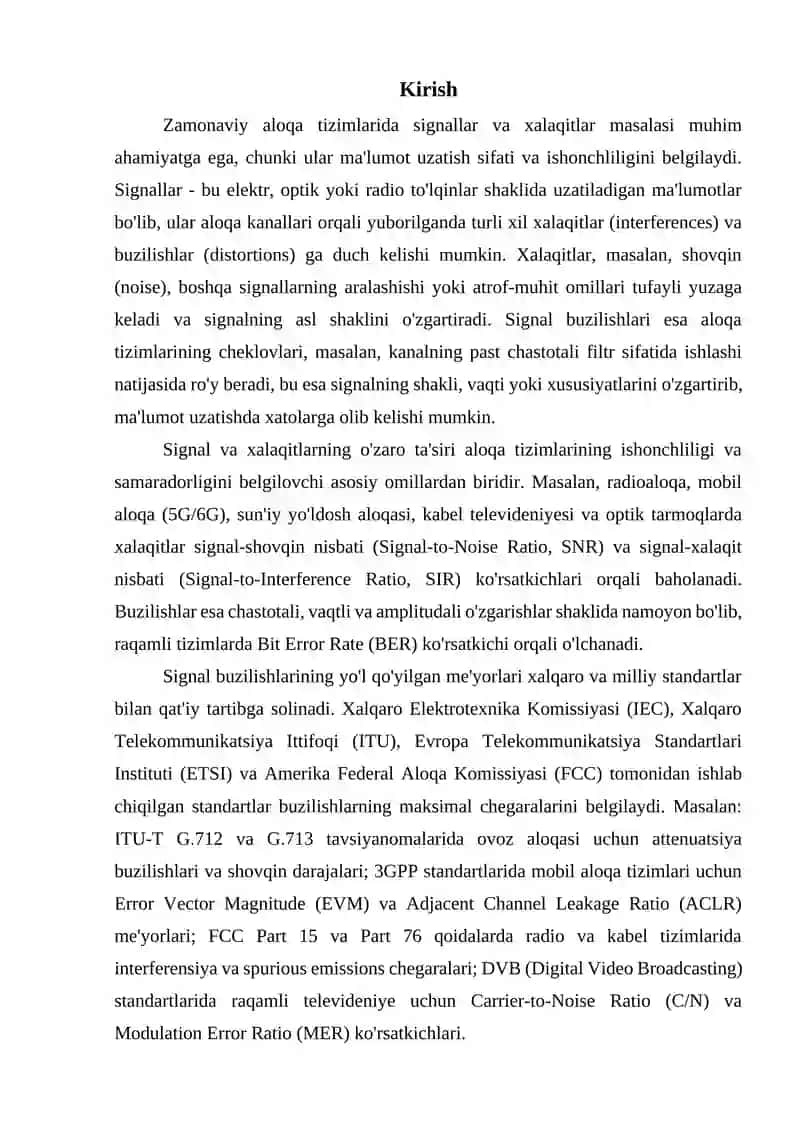 Signallar va halaqitlar. Signal buzilishlarining yo'l qo'yilgan me'yorlari 3